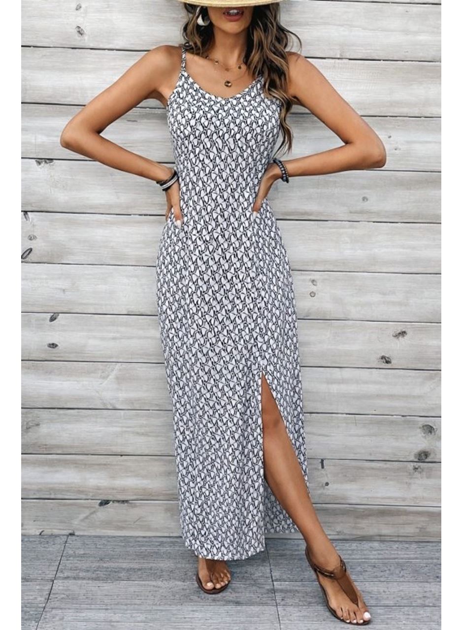 Kadın Ip Askılı V Yakalı Yırtmaçlı Uzun Süprem Elbise