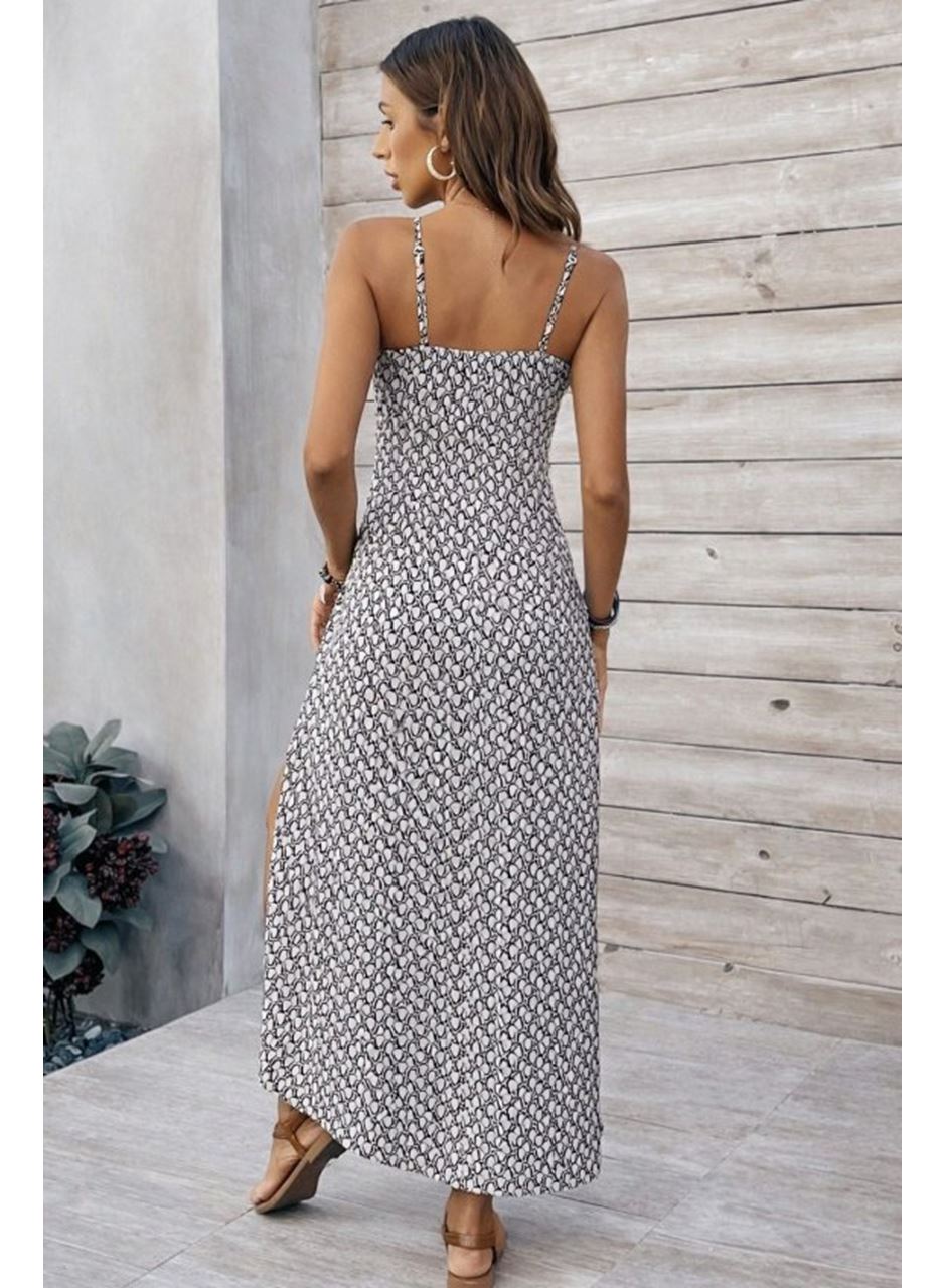 Kadın Ip Askılı V Yakalı Yırtmaçlı Uzun Süprem Elbise