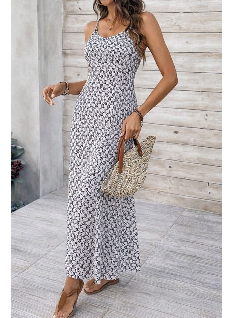 Kadın Ip Askılı V Yakalı Yırtmaçlı Uzun Süprem Elbise