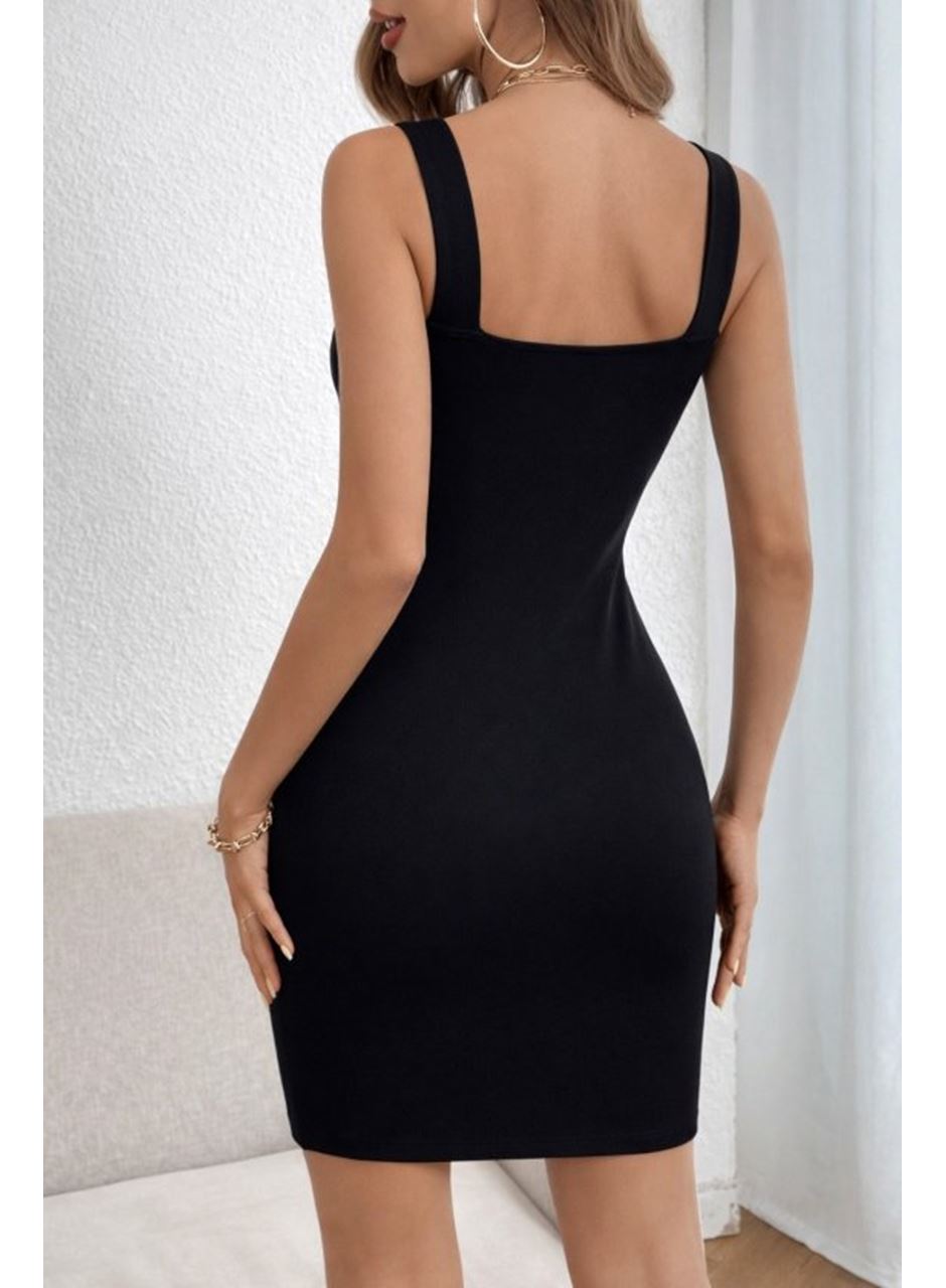 Kadın Askılı V Dantel Yakalı Kısa Dalgıç Elbise