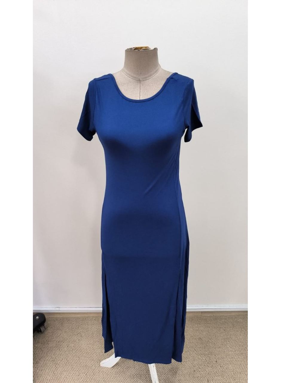 Kadın Kısa Kollu Sırt Dekolteli Yırtmaç Detaylı Viskon Elbise