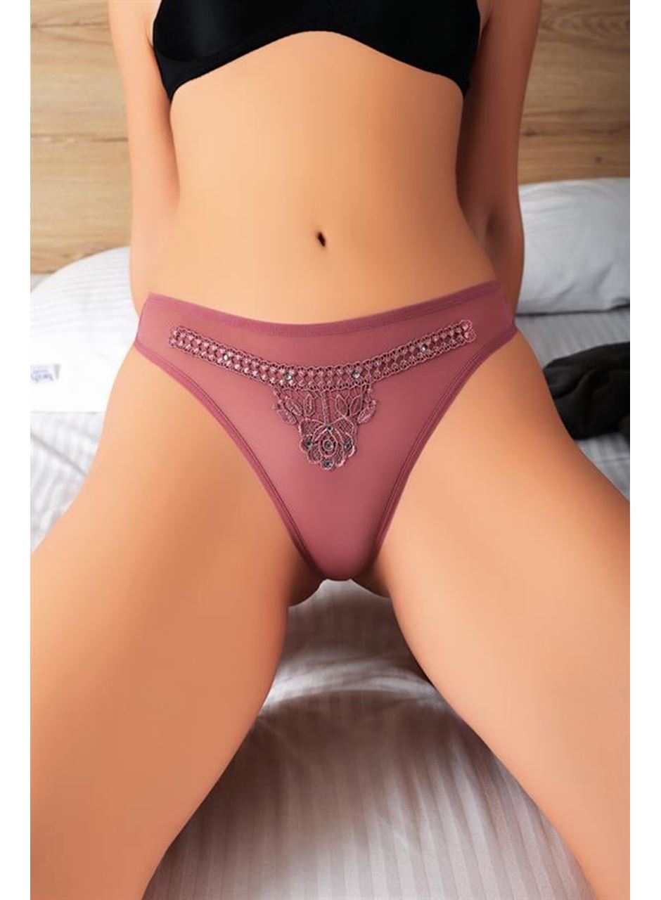 Vizon Nakış Desenli Taşlı Fantezi Tanga String