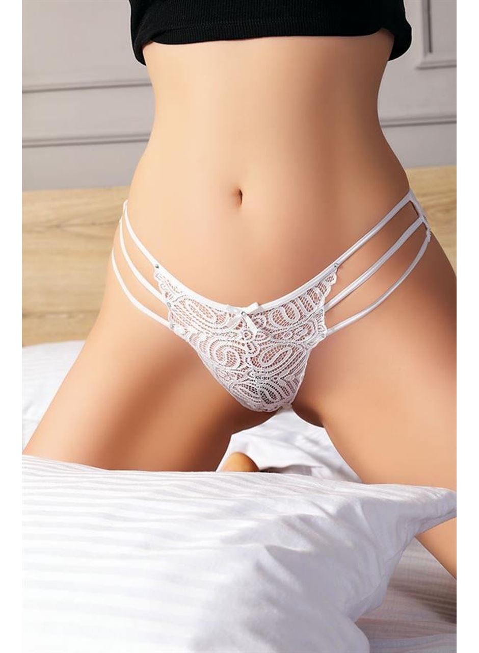 Dantel İşlemeli 3 İpli Beyaz Fantezi Külot