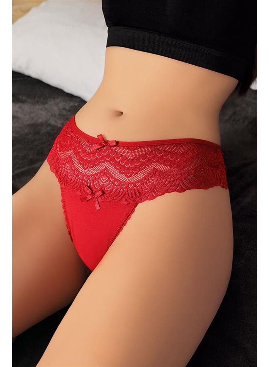 Büyük Beden Bel Kısmı Dantelli Fantezi Kırmızı Tanga String
