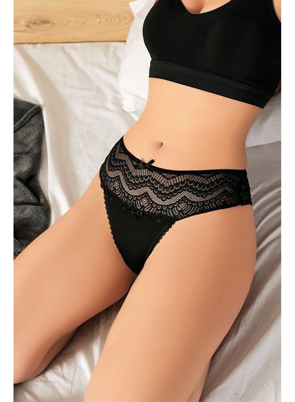 Büyük Beden Bel Kısmı Dantelli Fantezi Siyah Tanga String