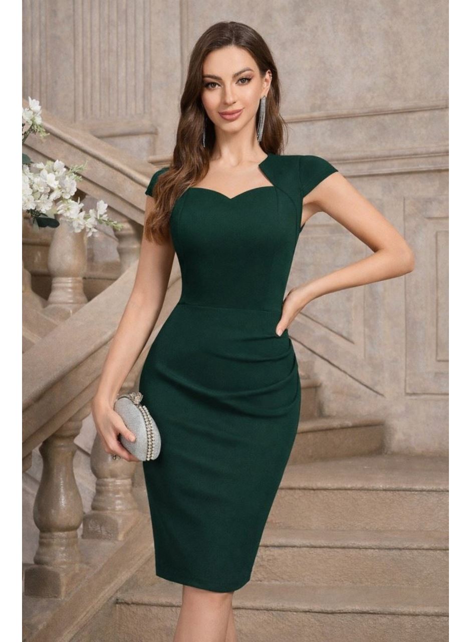 Kadın Kısa Kollu Yakası Asimetrik Kısa Ithal Krep Elbise