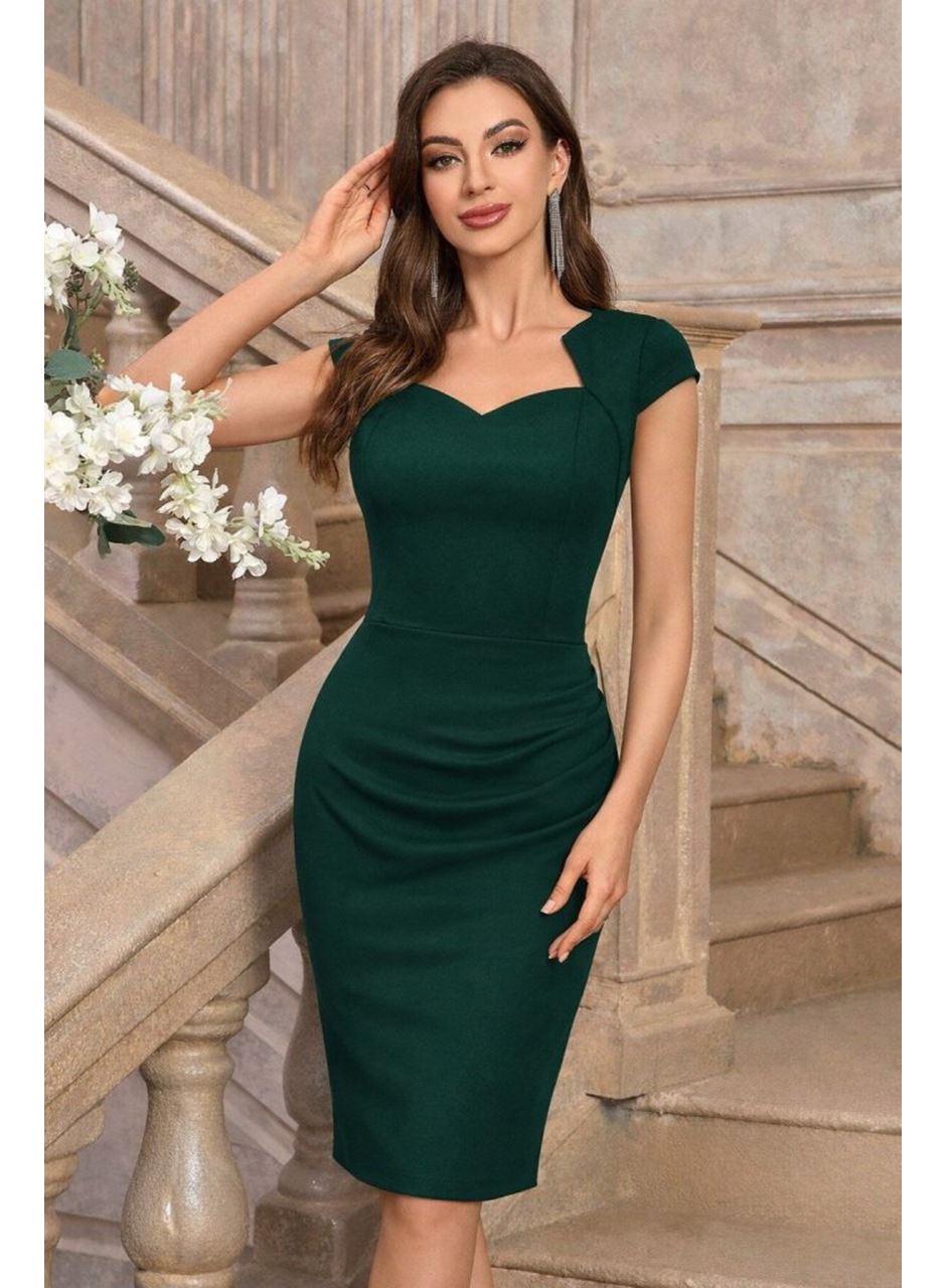 Kadın Kısa Kollu Yakası Asimetrik Kısa Ithal Krep Elbise