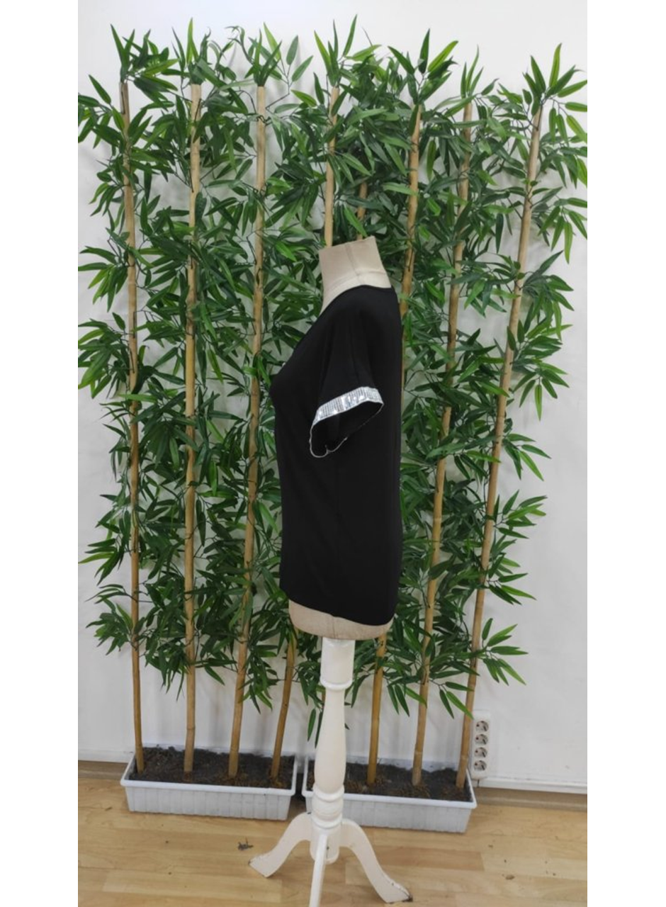 Kadın Kısa Kollu önden Fermuarlı Kol Ucu ışıltılı Viskon Bluz