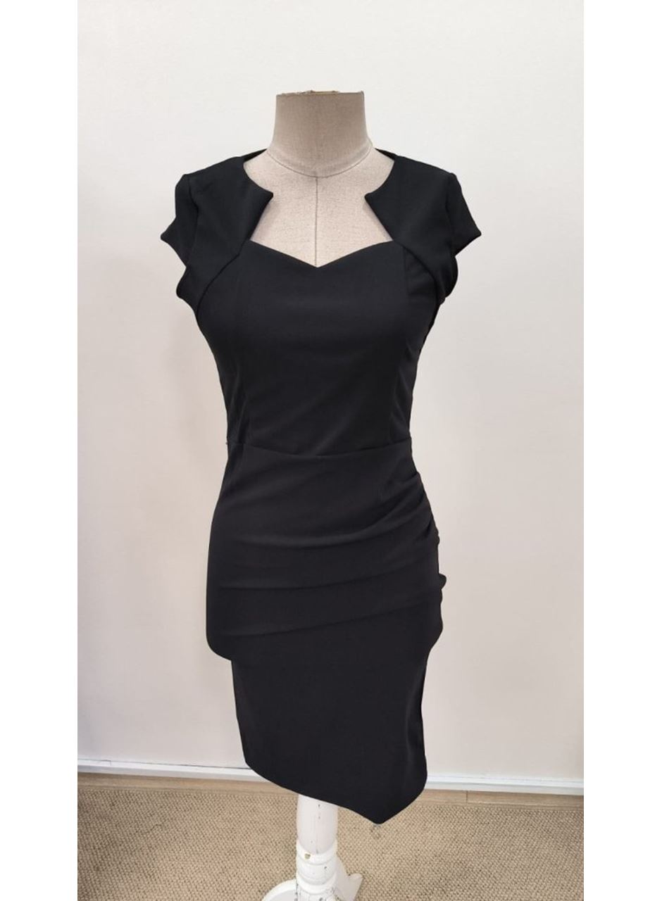 Kadın Kısa Kollu Yakası Asimetrik Kısa Ithal Krep Elbise