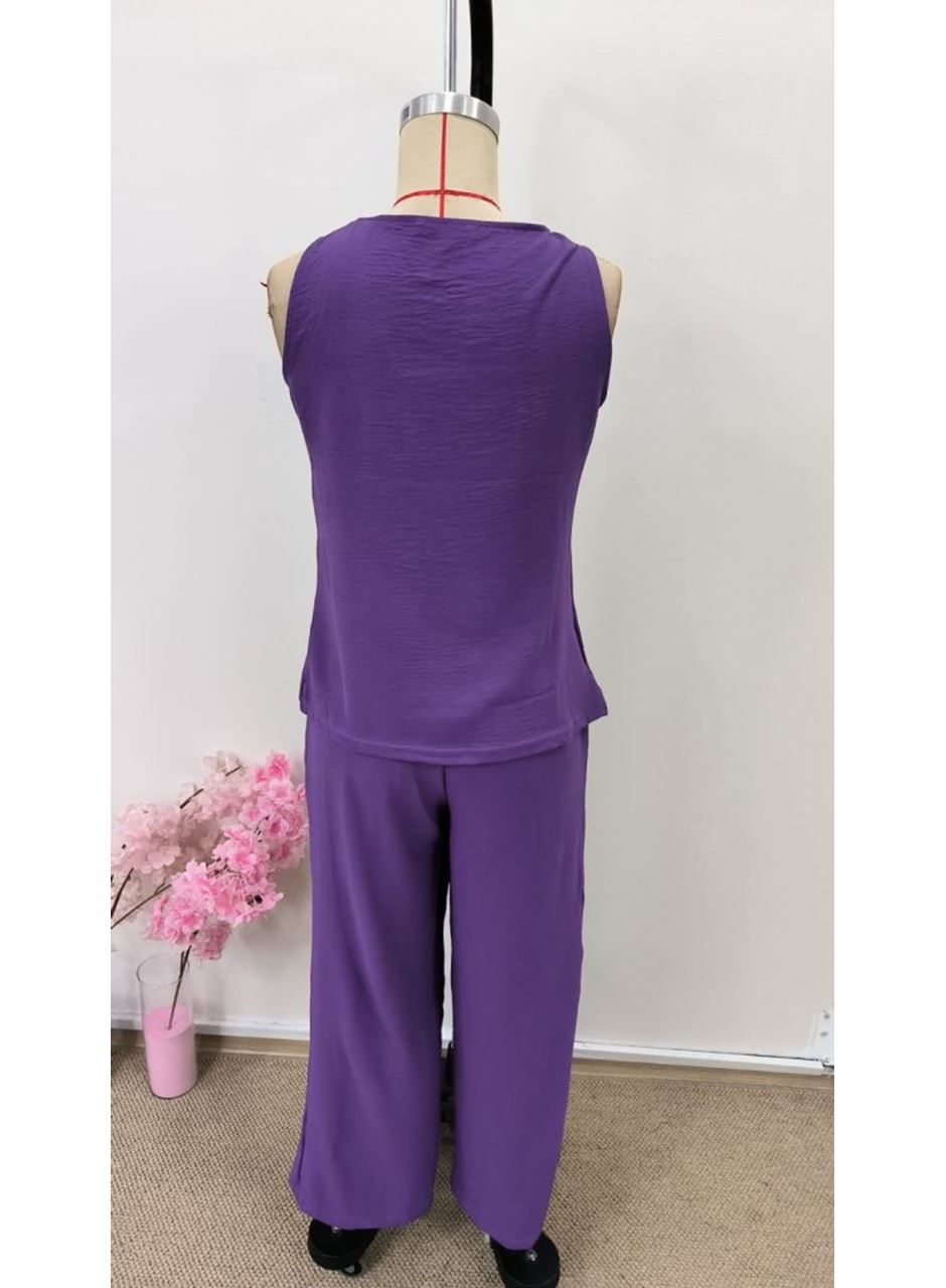 Kadın Askılı Yuvarlak Yakalı önü Asimetrik Detaylı Düğmeli Aerobin Bluz Ve Pantolon Ikili Takım