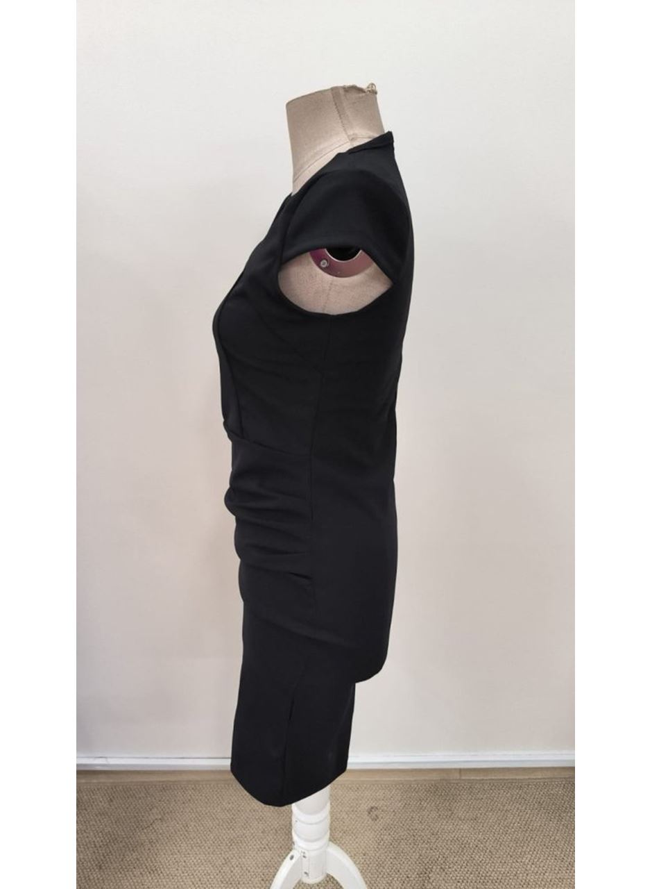 Kadın Kısa Kollu Yakası Asimetrik Kısa Ithal Krep Elbise