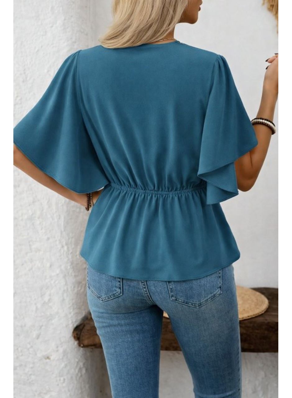 Kadın Kısa Kollu önden Düğmeli Ithal Krep Bluz