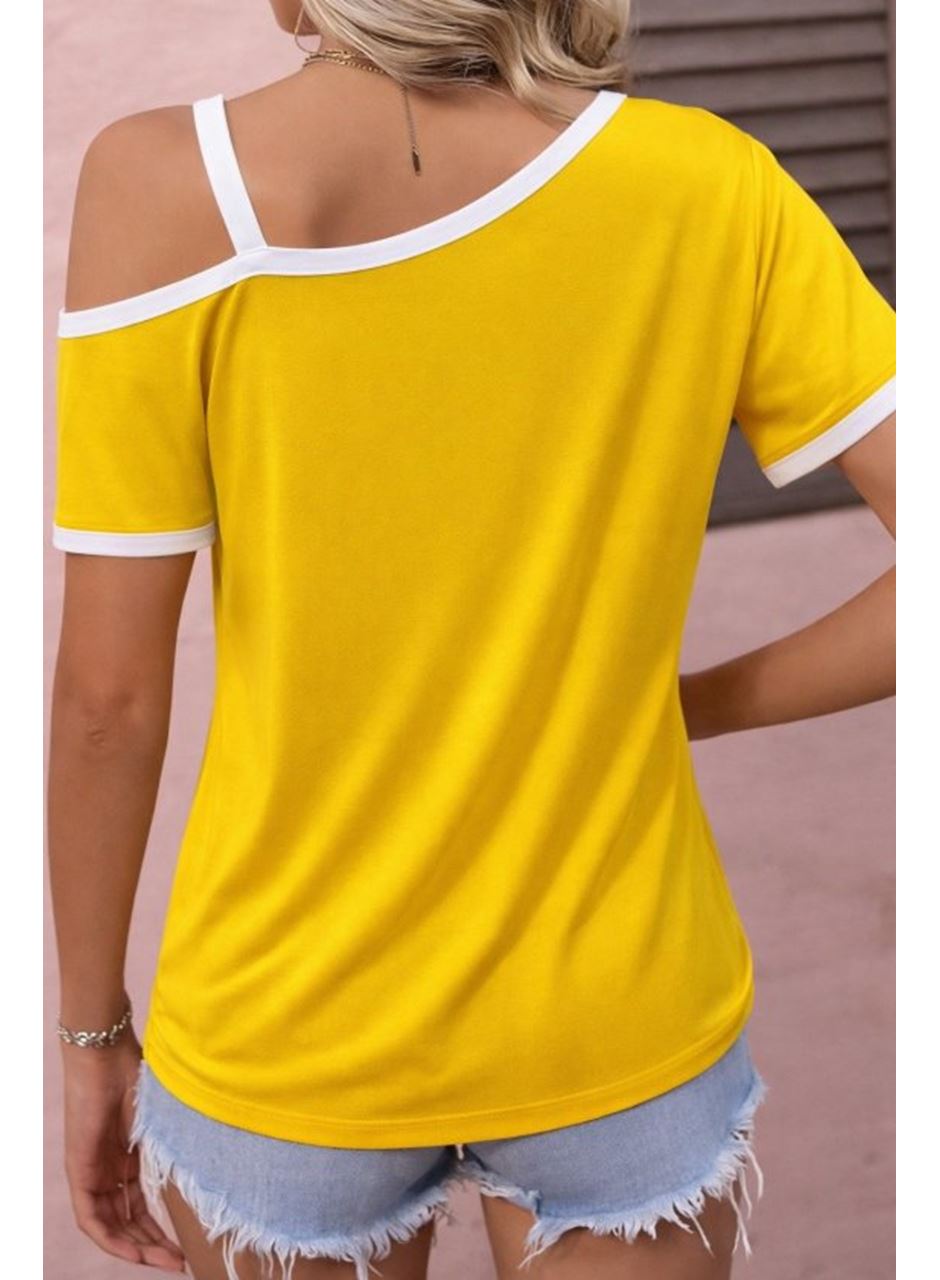 Kadın Kısa Kollu Tek Omuzu Açık Askı Toka Detaylı Viskon Bluz