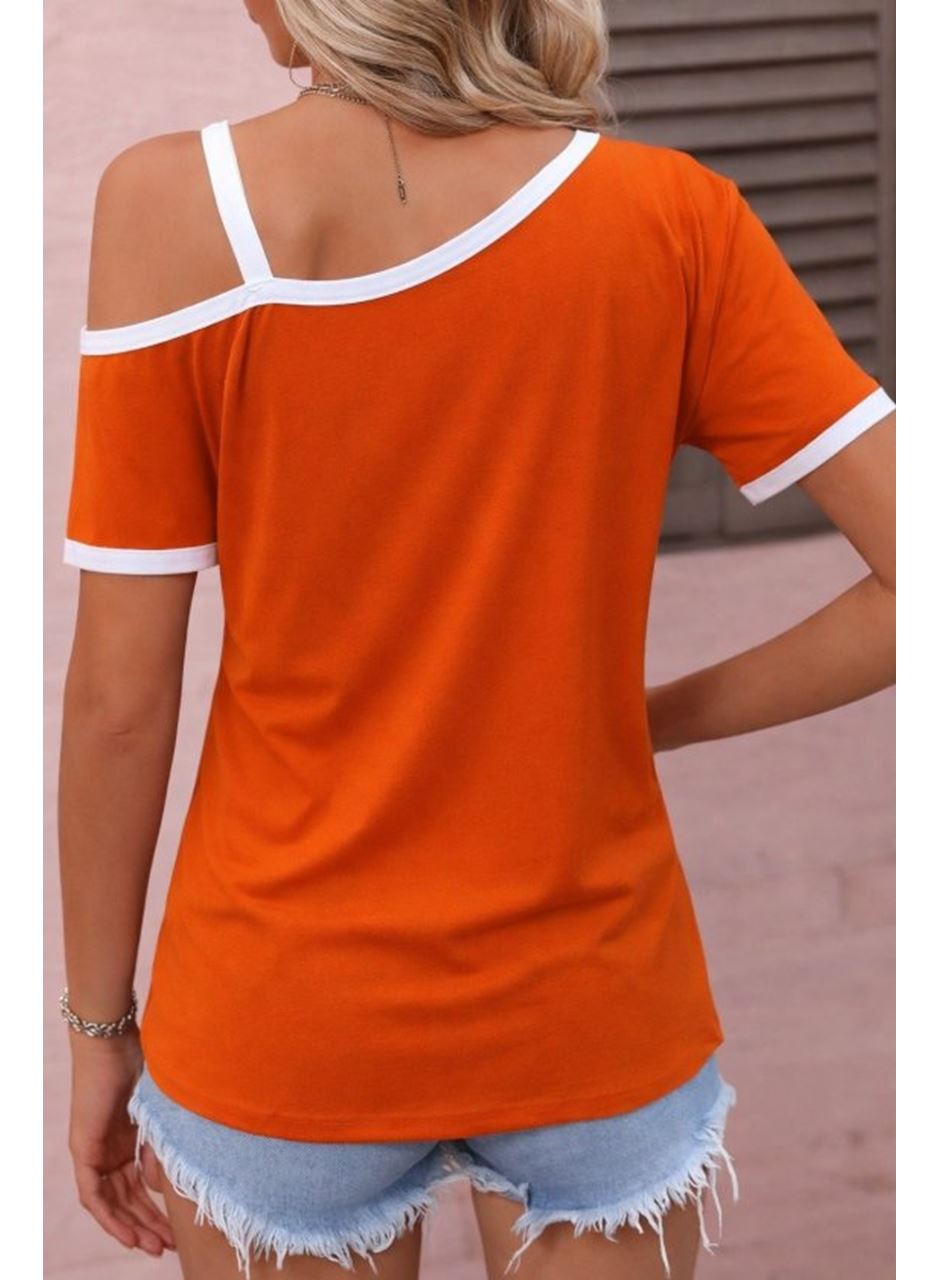 Kadın Kısa Kollu Tek Omuzu Açık Askı Toka Detaylı Viskon Bluz