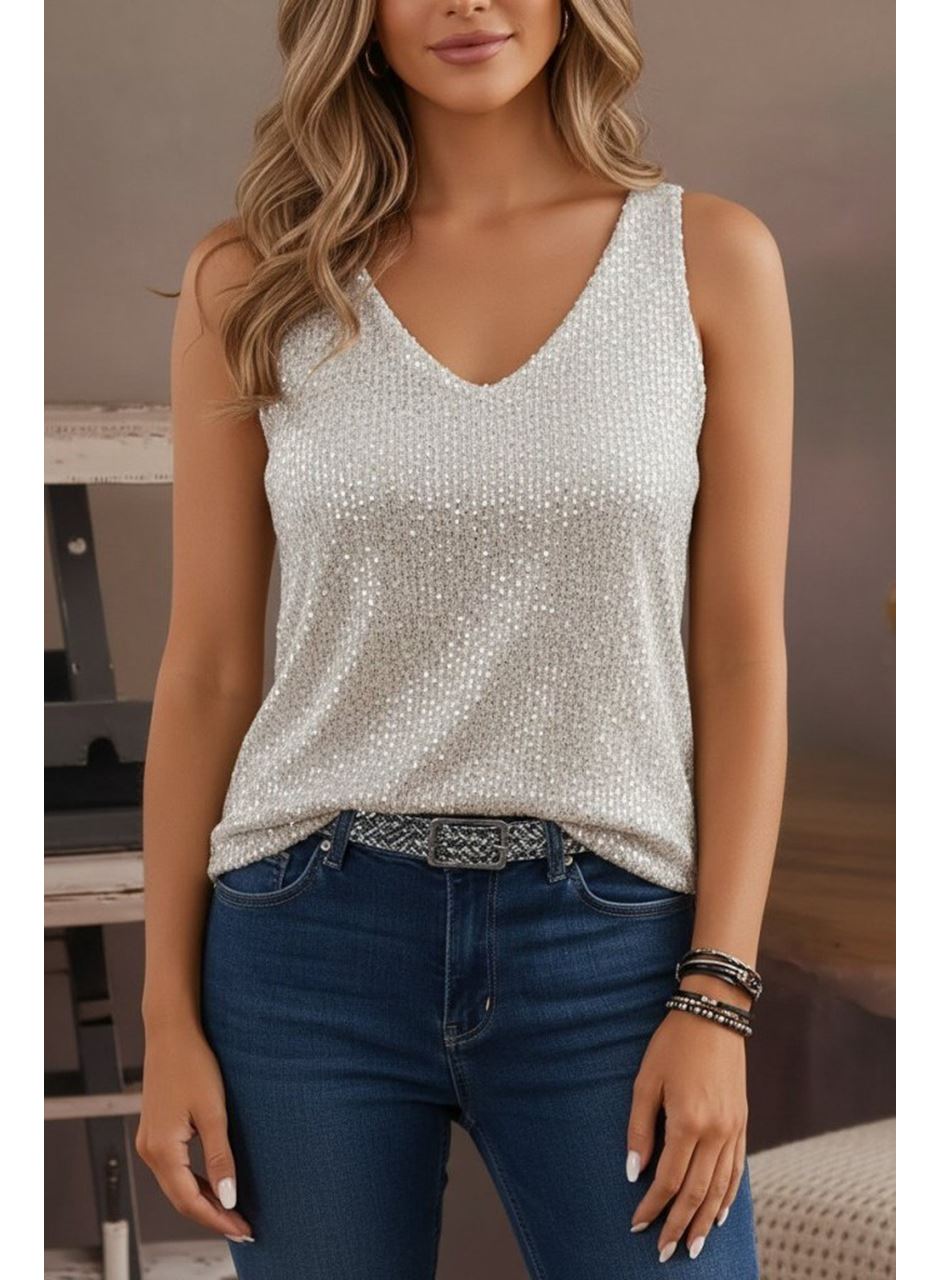 Kadın Askılı V Yakalı Pulpayetli Bluz