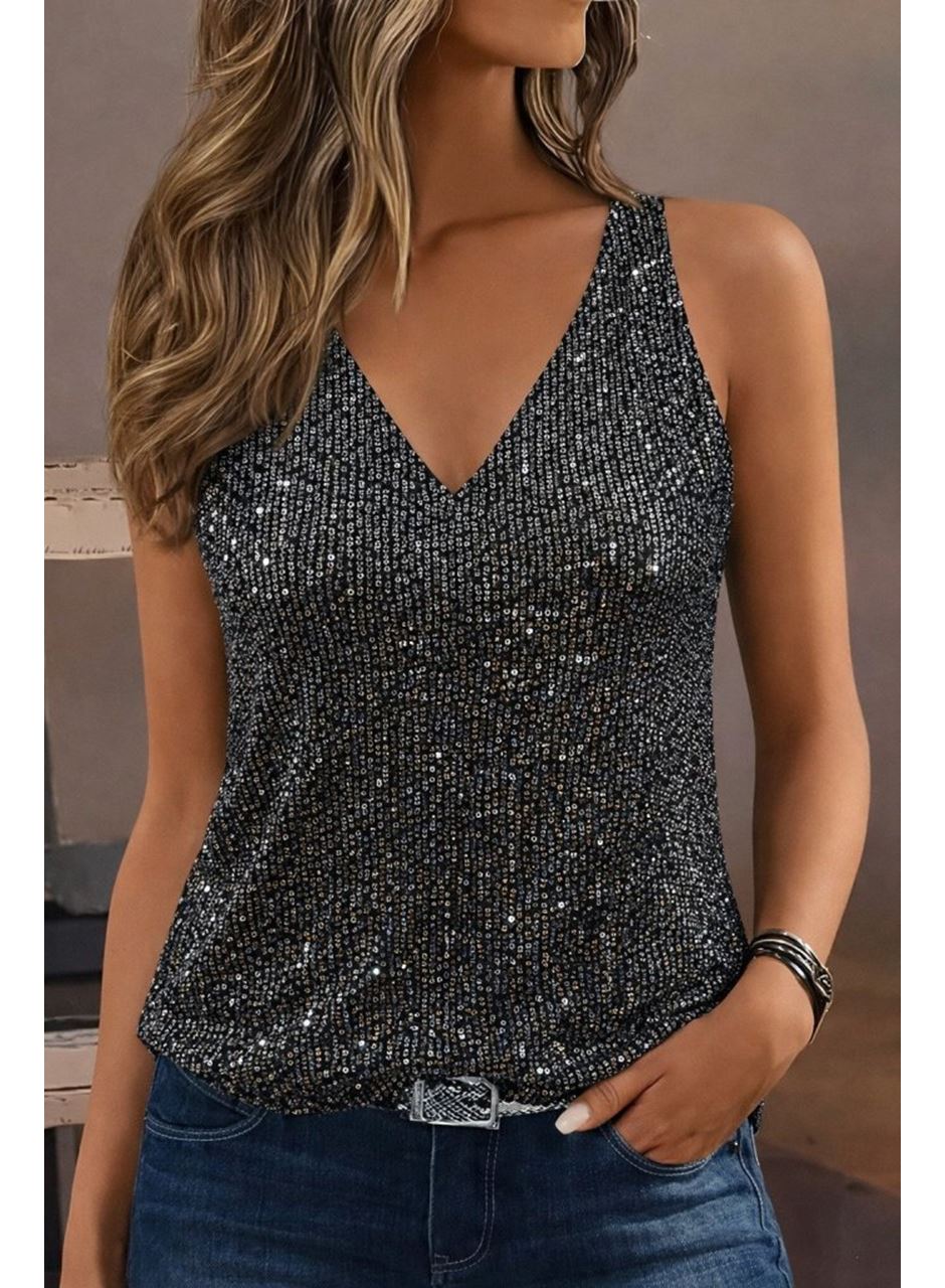 Kadın Askılı V Yakalı Pulpayetli Bluz