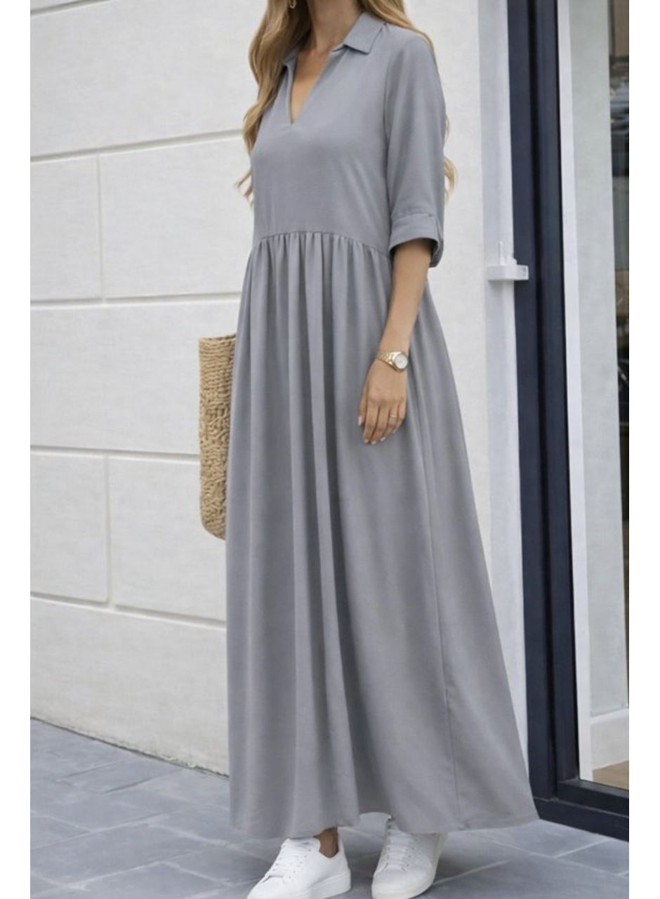 Kadın Truvakar Kollu V Yakalı Yırtmaçlı Uzun Aerobin Elbise