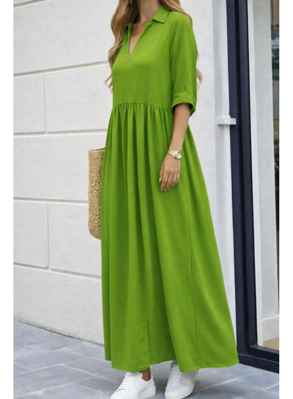 Kadın Truvakar Kollu V Yakalı Yırtmaçlı Uzun Aerobin Elbise