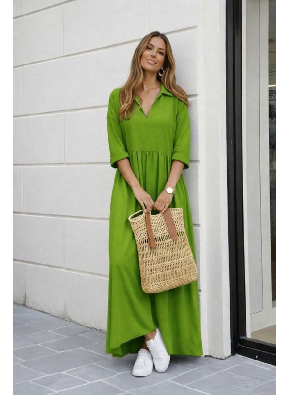 Kadın Truvakar Kollu V Yakalı Yırtmaçlı Uzun Aerobin Elbise