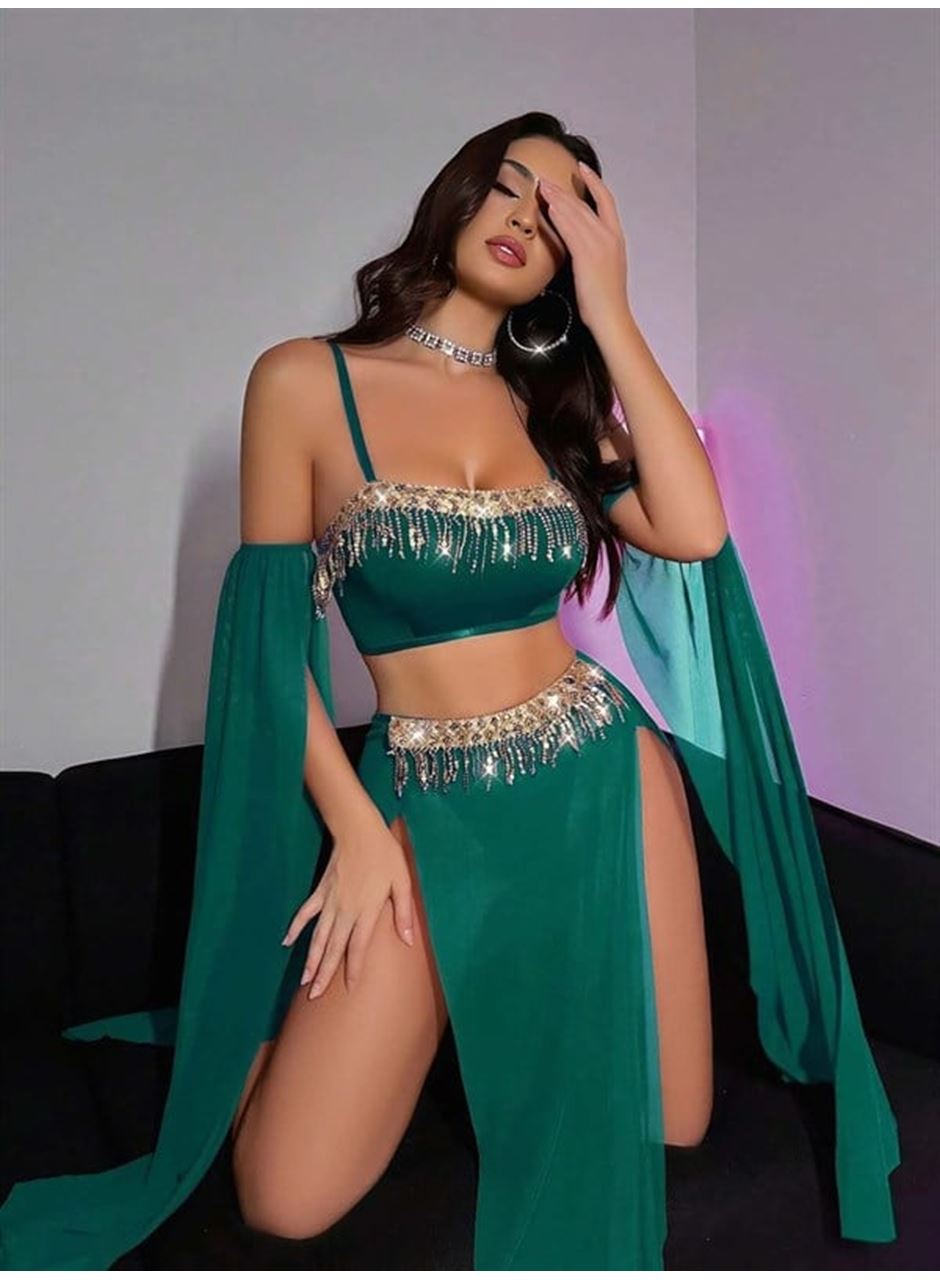 Özel Tasarım Yeşil Dansöz Kostümü