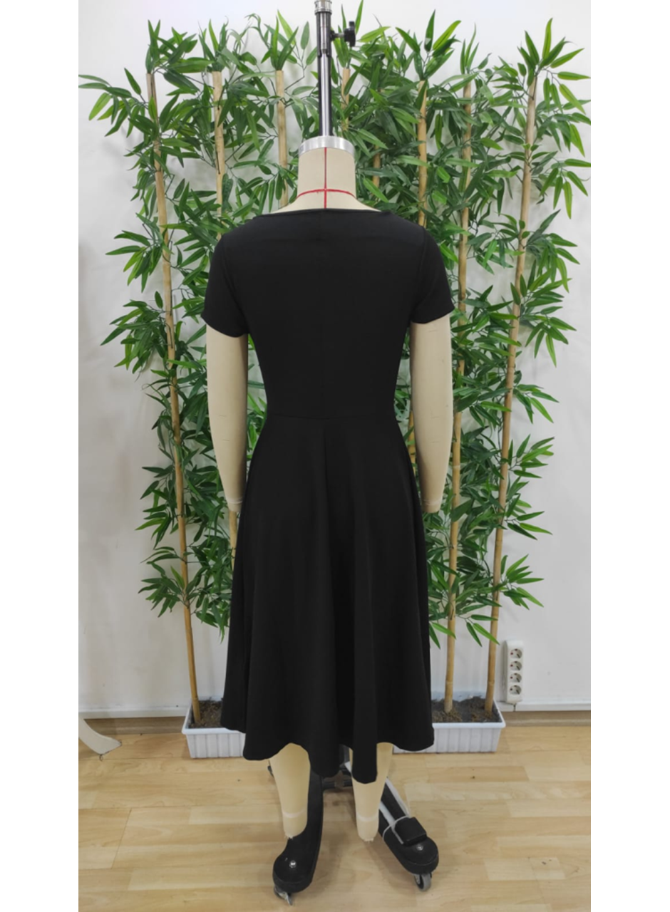 Kadın Kısa Kollu V Yakalı önden Pileli Janjan Krep Elbise