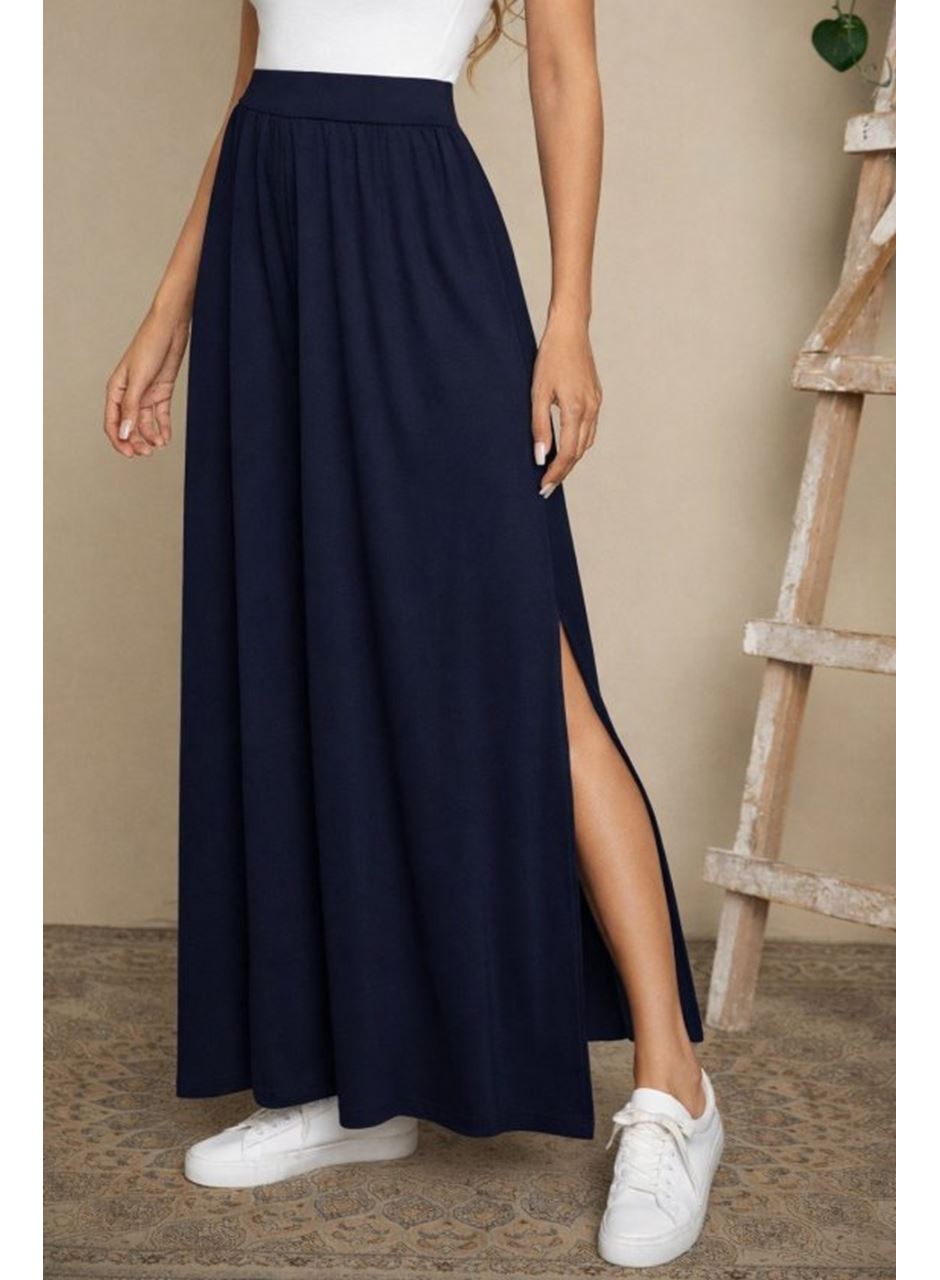 Kadın Yüksek Bel Bei Kuşaklı Yandan Yırtmaçlı Uzun Sandy Etek