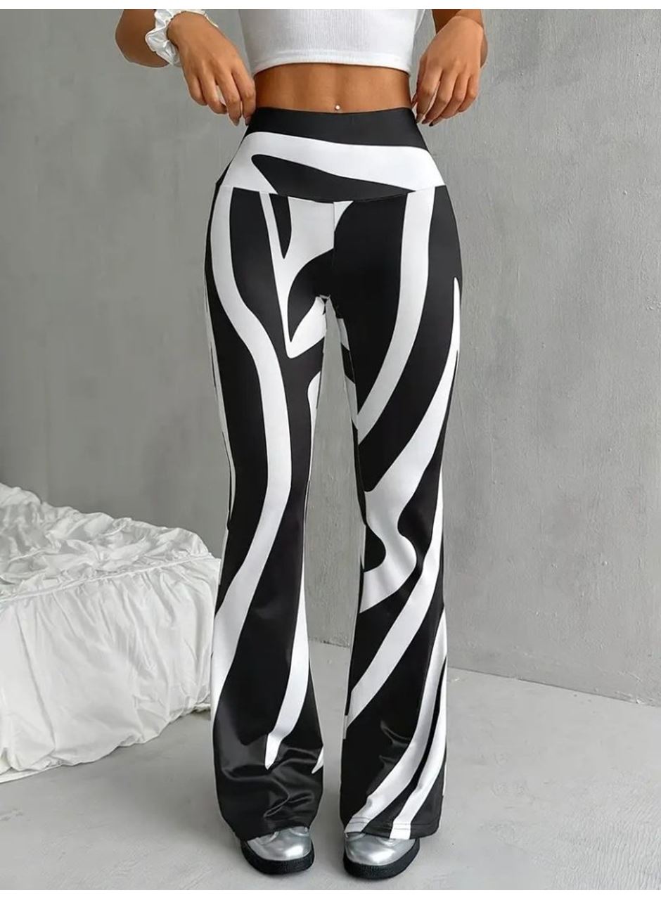 Kadın Yüksek Bel Zebra Desenli Dalgıç Tayt