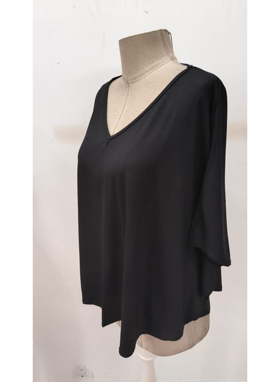 Kadın Kısa Kollu V Yakalı Salaş Viskon Bluz