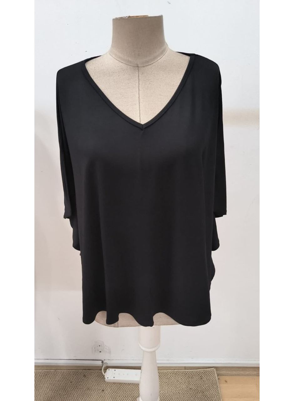 Kadın Kısa Kollu V Yakalı Salaş Viskon Bluz