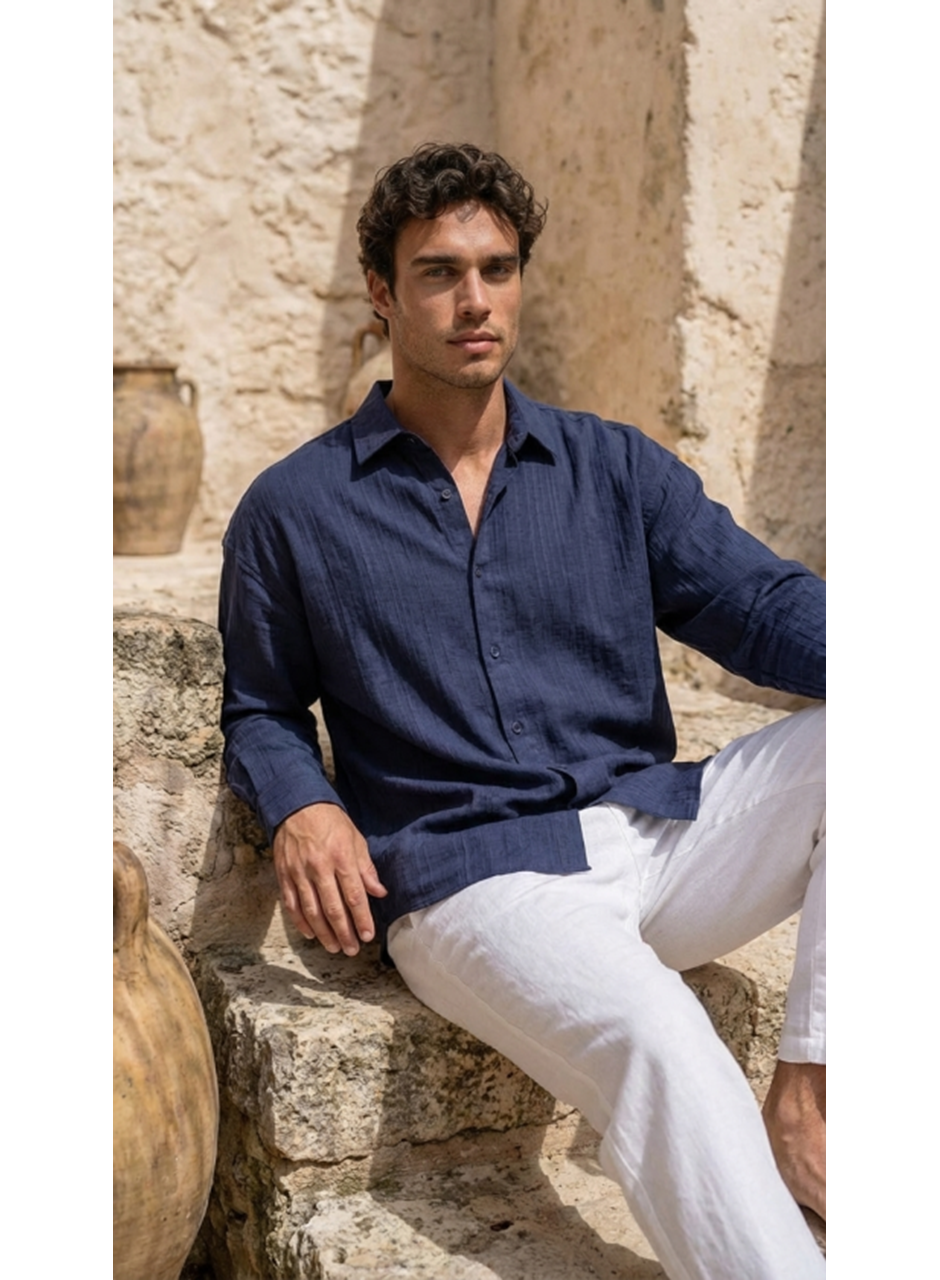 Erkek Armürlü Yarım Oversize Müslin Gömlek