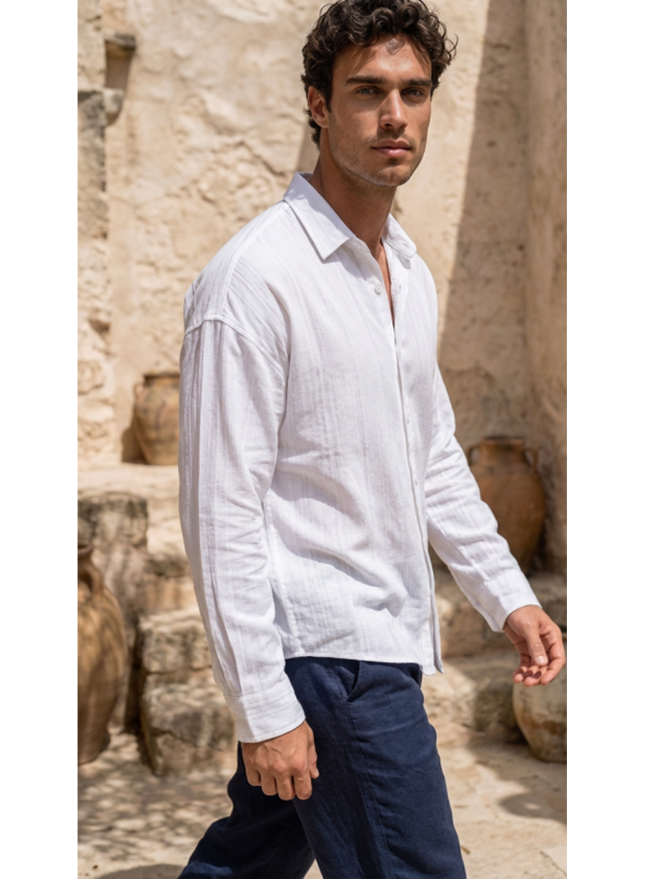 Erkek Armürlü Yarım Oversize Müslin Gömlek