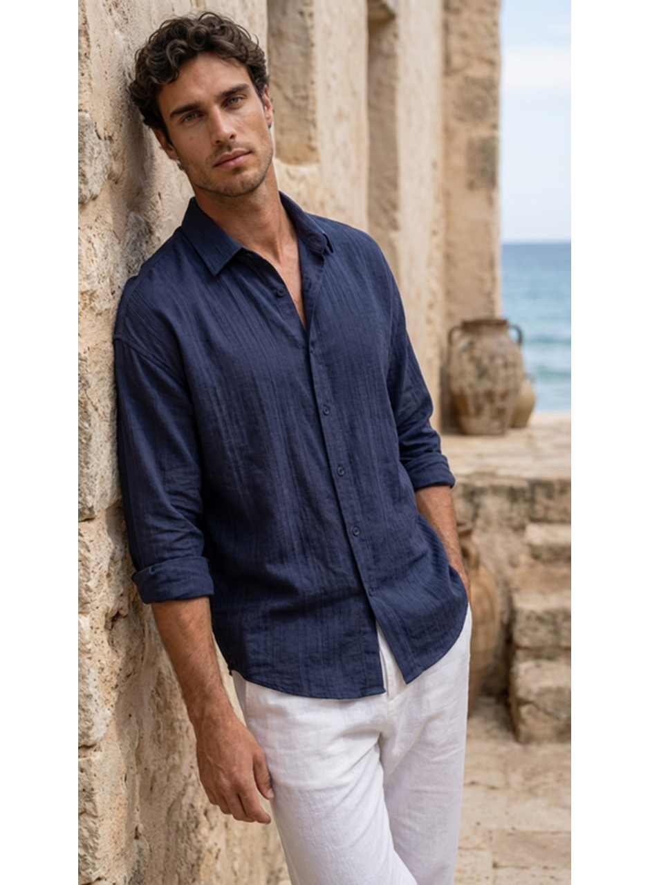 Erkek Armürlü Yarım Oversize Müslin Gömlek