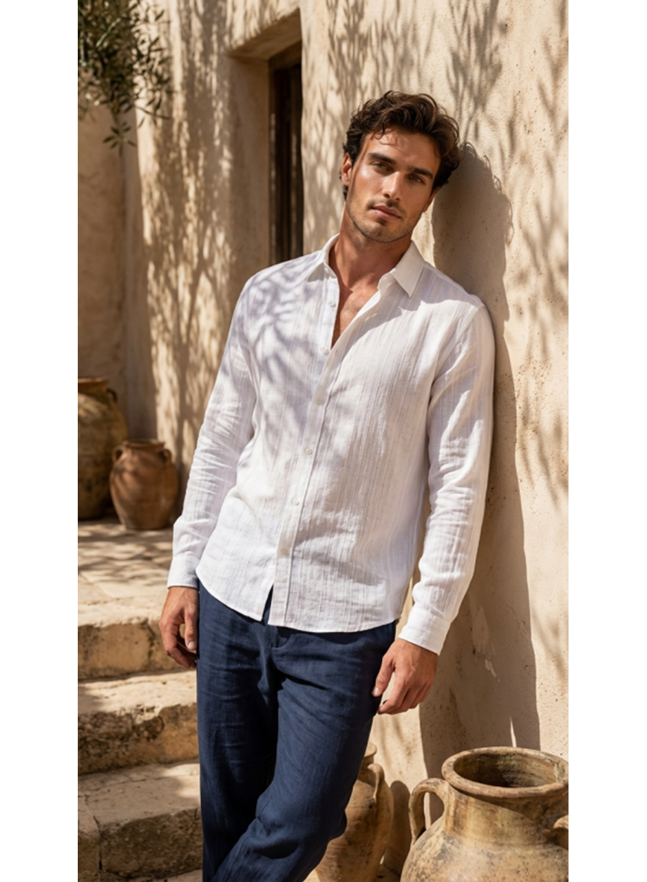 Erkek Armürlü Yarım Oversize Müslin Gömlek