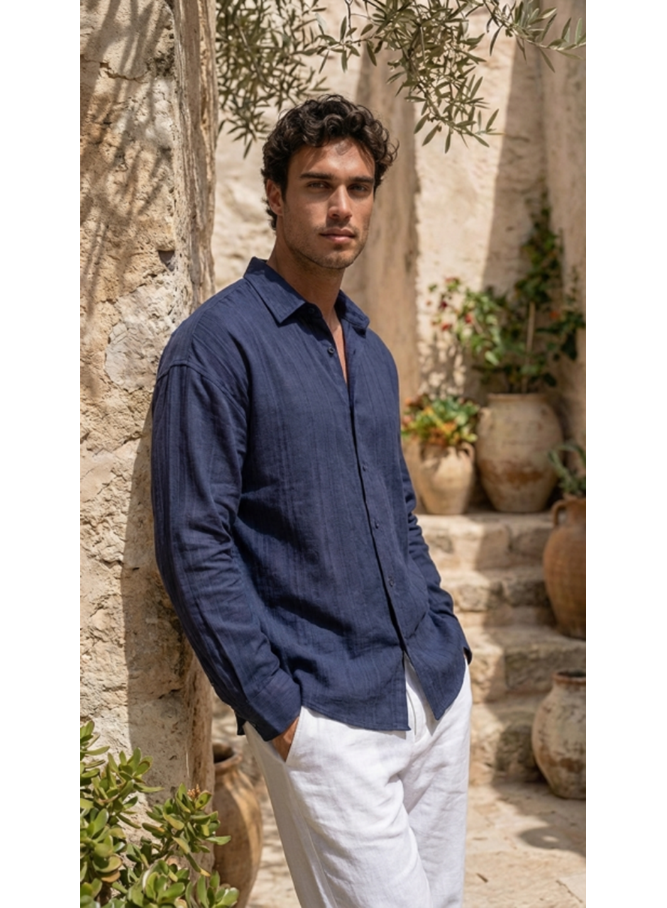 Erkek Armürlü Yarım Oversize Müslin Gömlek