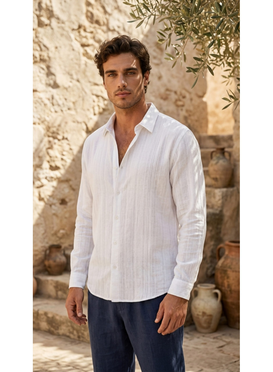 Erkek Armürlü Yarım Oversize Müslin Gömlek