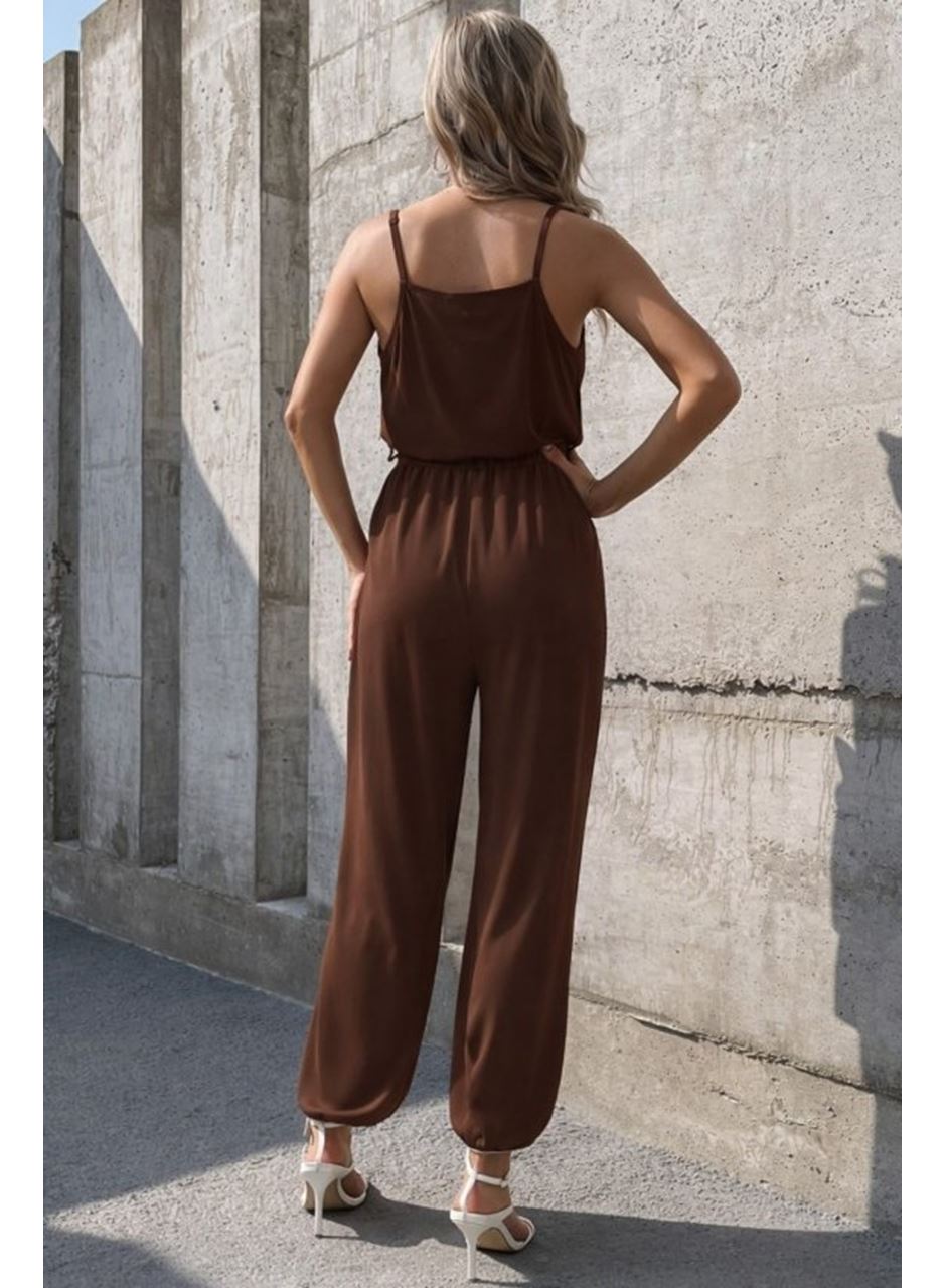 Kadın Ip Askılı Kruvaze Yakalı Belden Kuşaklı Uzun Sandy Tulum