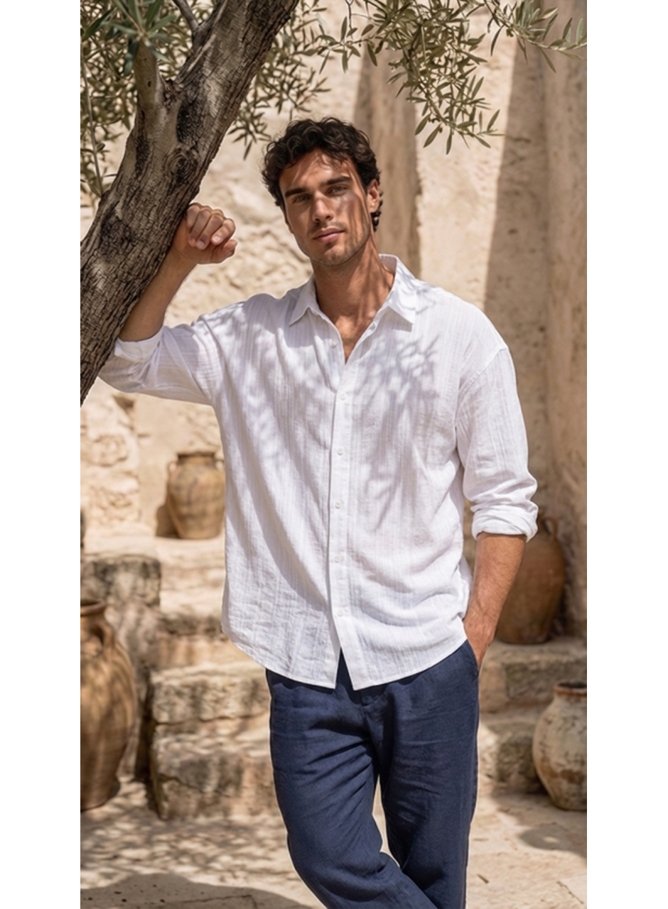 Erkek Armürlü Yarım Oversize Müslin Gömlek