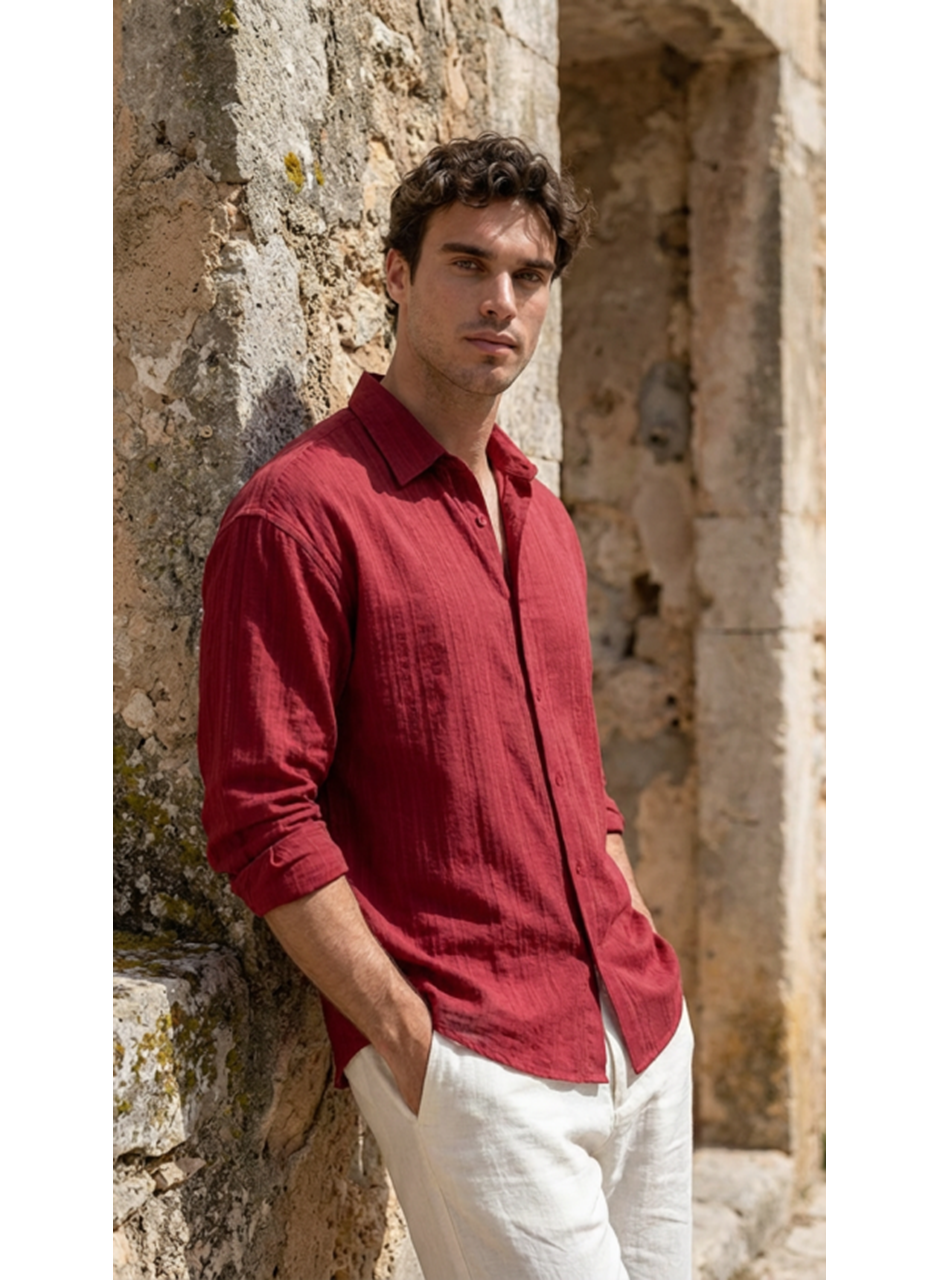 Erkek Armürlü Yarım Oversize Müslin Gömlek