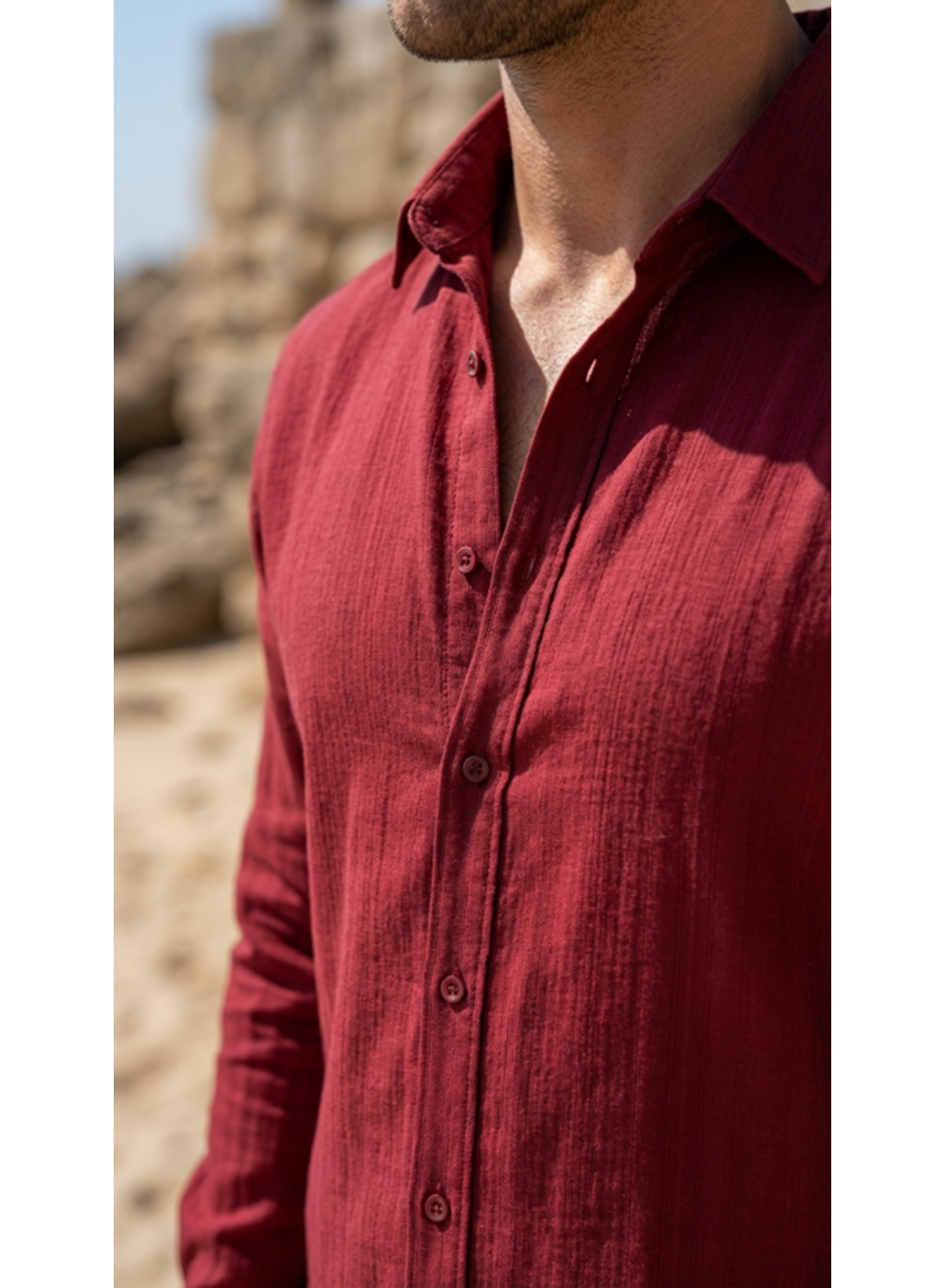 Erkek Armürlü Yarım Oversize Müslin Gömlek