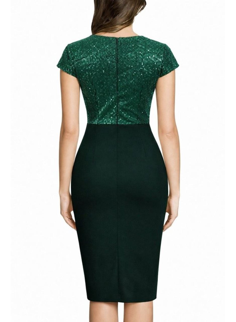 Kadın Kısa Kollu Kruvaze Yakalı ışıltı Detaylı Midi Ithal Krep Elbise