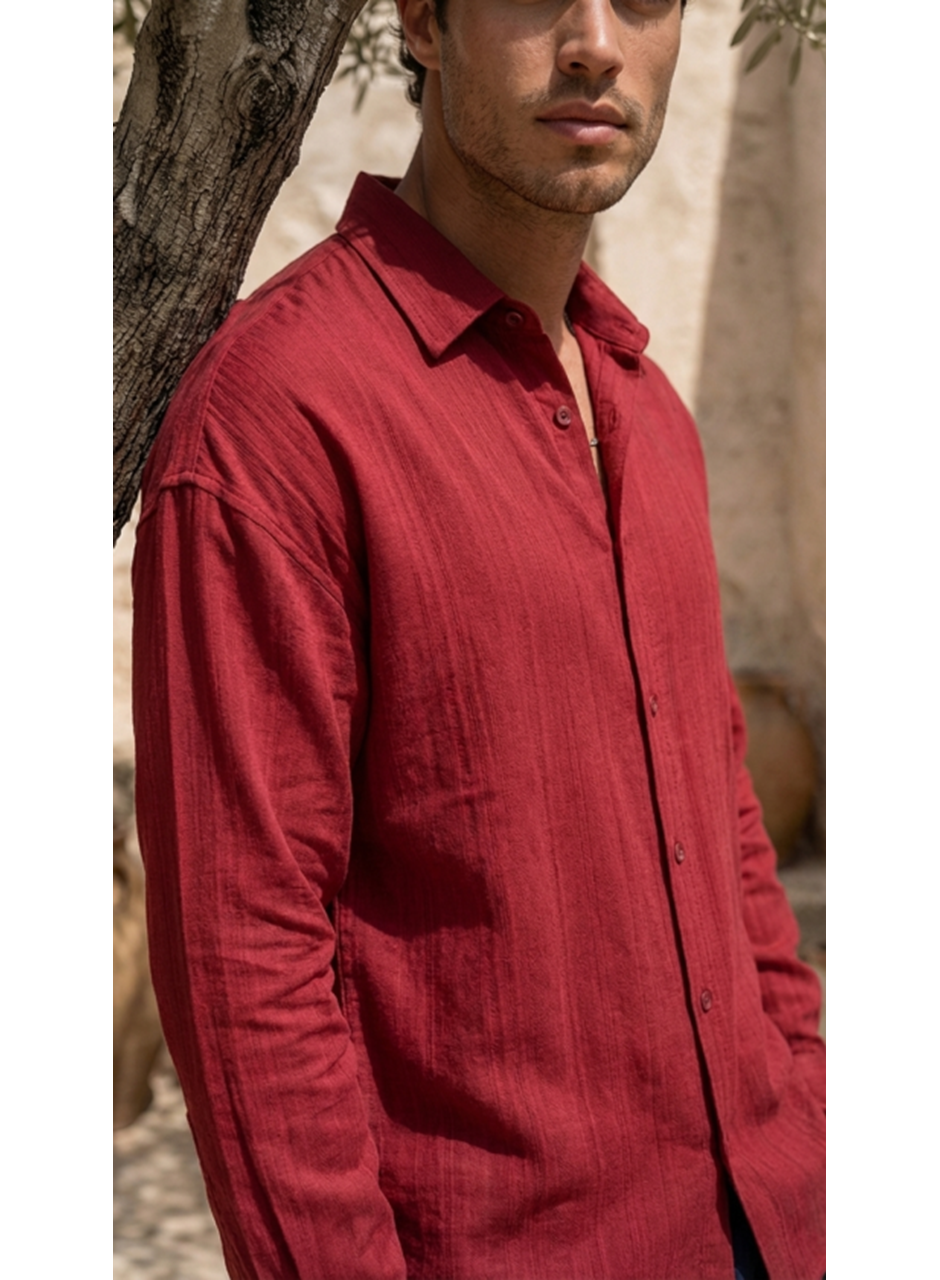 Erkek Armürlü Yarım Oversize Müslin Gömlek
