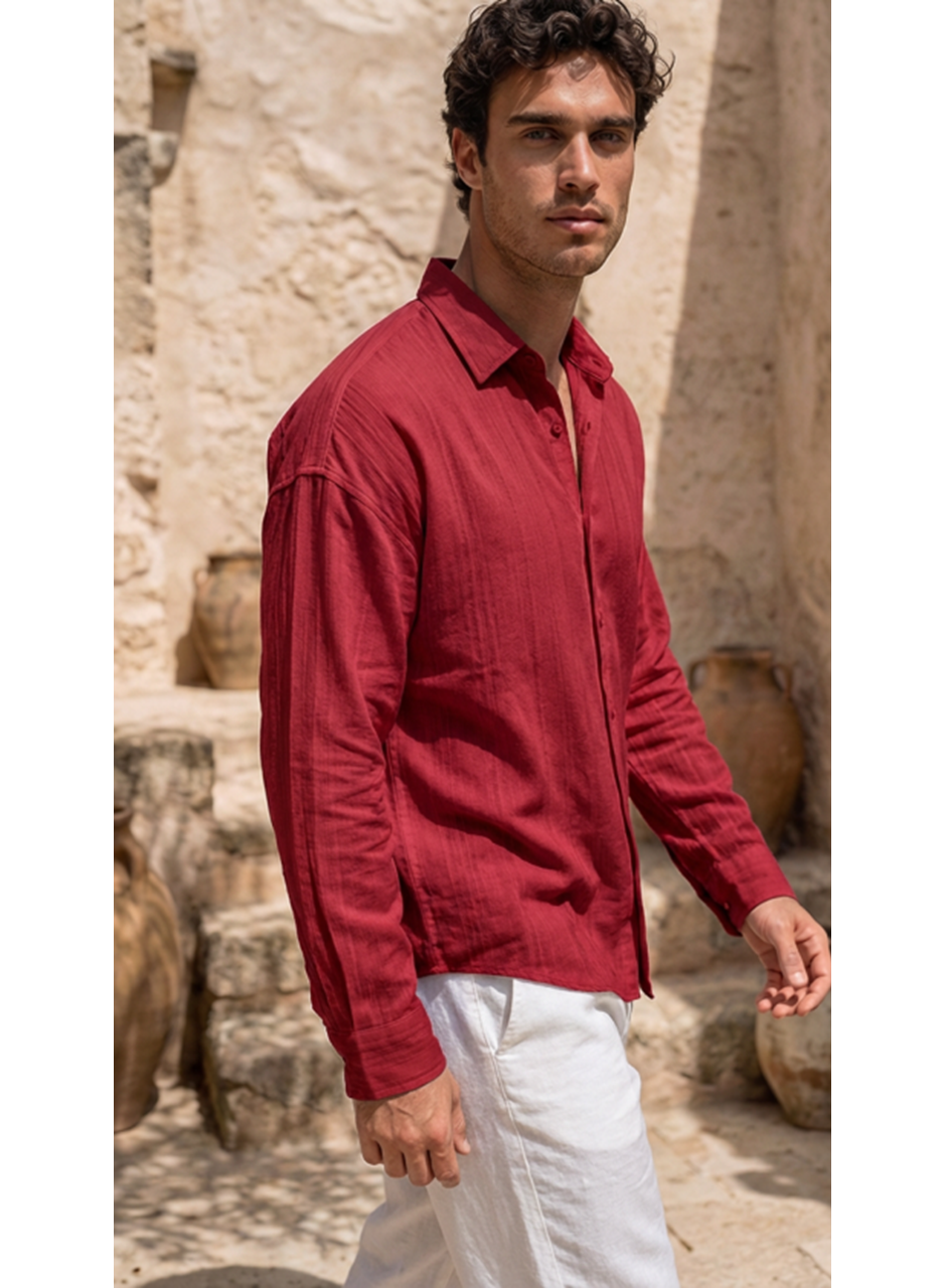 Erkek Armürlü Yarım Oversize Müslin Gömlek