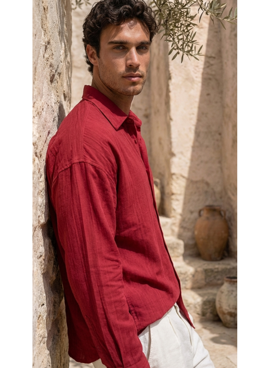 Erkek Armürlü Yarım Oversize Müslin Gömlek
