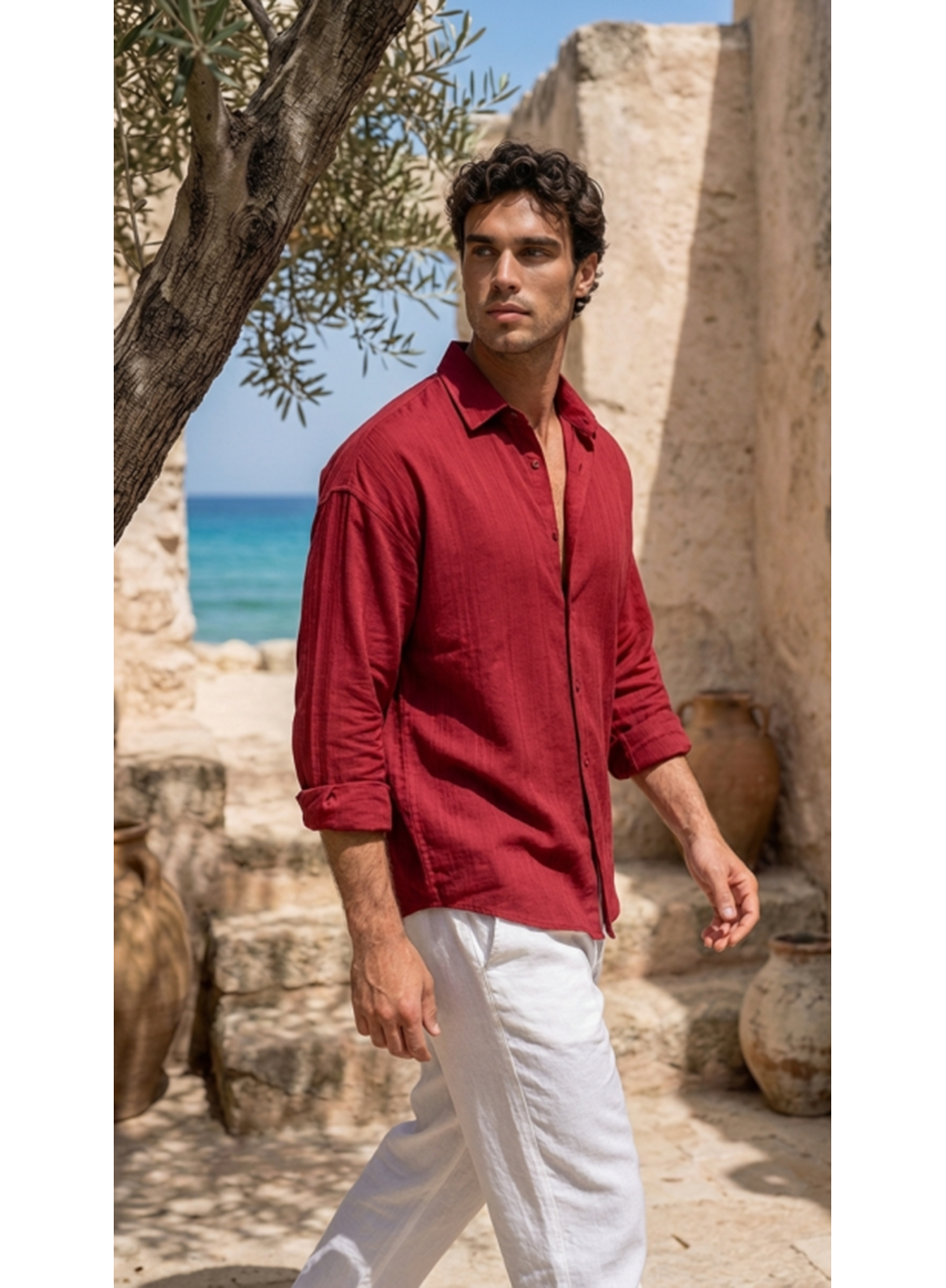Erkek Armürlü Yarım Oversize Müslin Gömlek