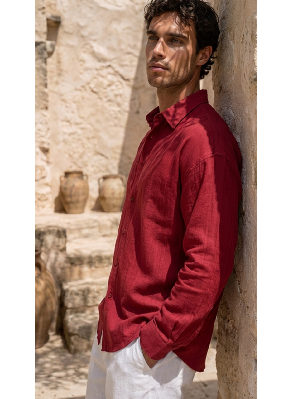Erkek Armürlü Yarım Oversize Müslin Gömlek