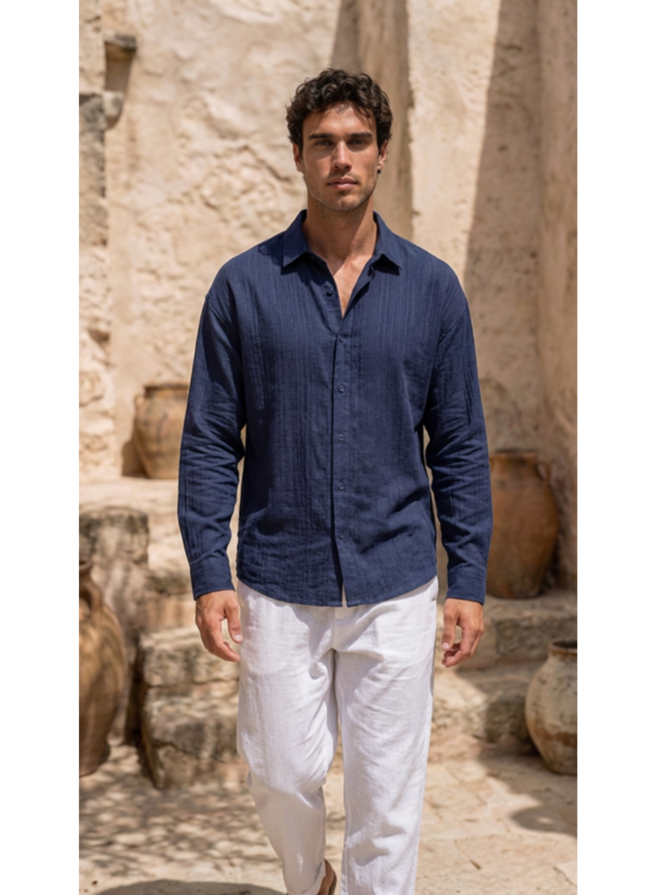 Erkek Armürlü Yarım Oversize Müslin Gömlek