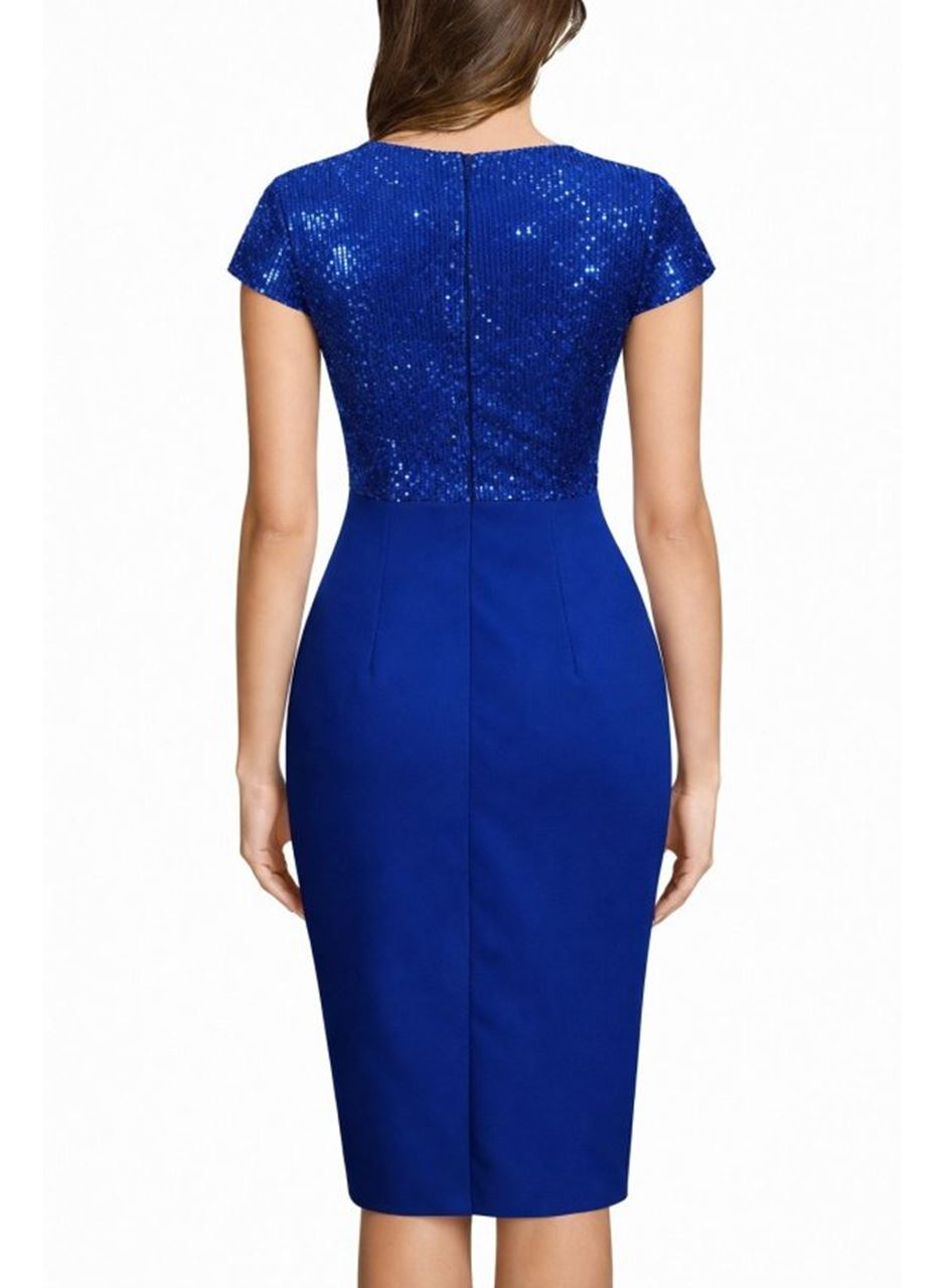 Kadın Kısa Kollu Kruvaze Yakalı ışıltı Detaylı Midi Ithal Krep Elbise