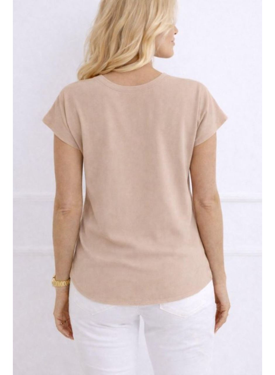 Kadın V Yaka Kısa Kol Dokuma Viskon Kumaş Bluz