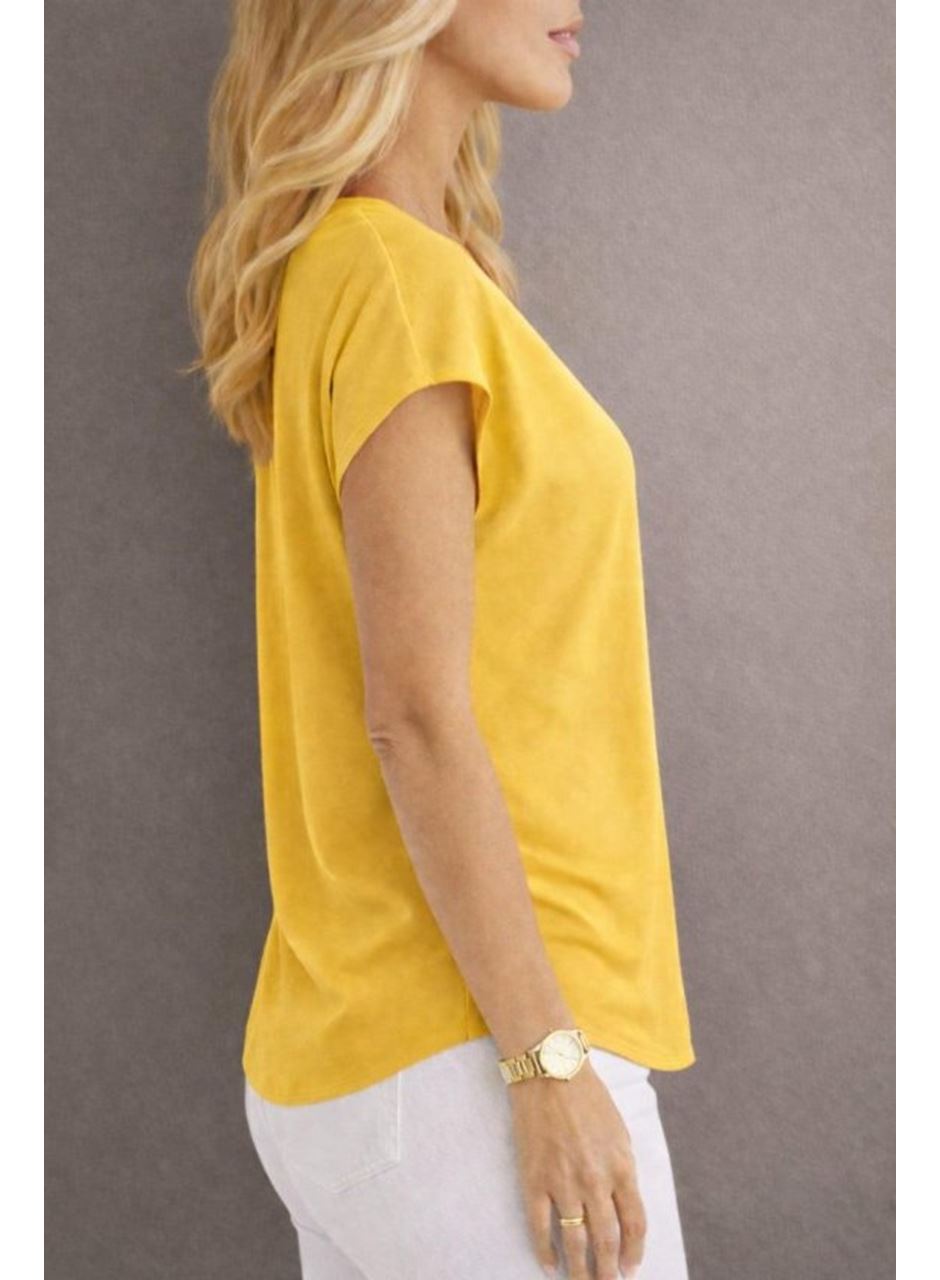 Kadın V Yaka Kısa Kol Dokuma Viskon Kumaş Bluz