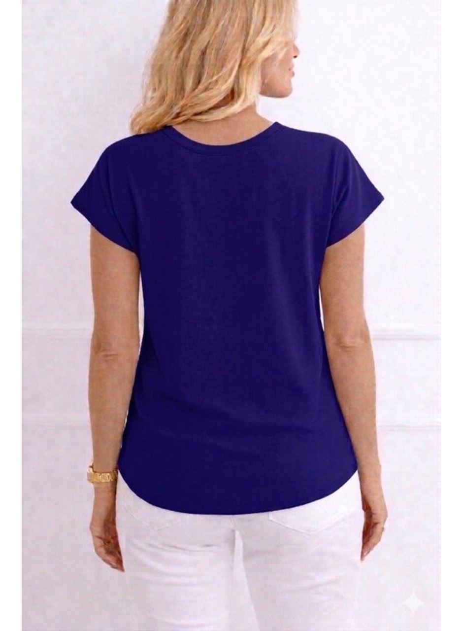 Kadın V Yaka Kısa Kol Dokuma Viskon Kumaş Bluz